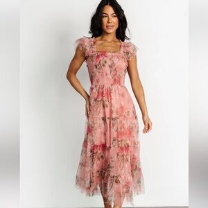 Baltic Born Clementine Tulle Midi Dress | Pink Rose Floral
